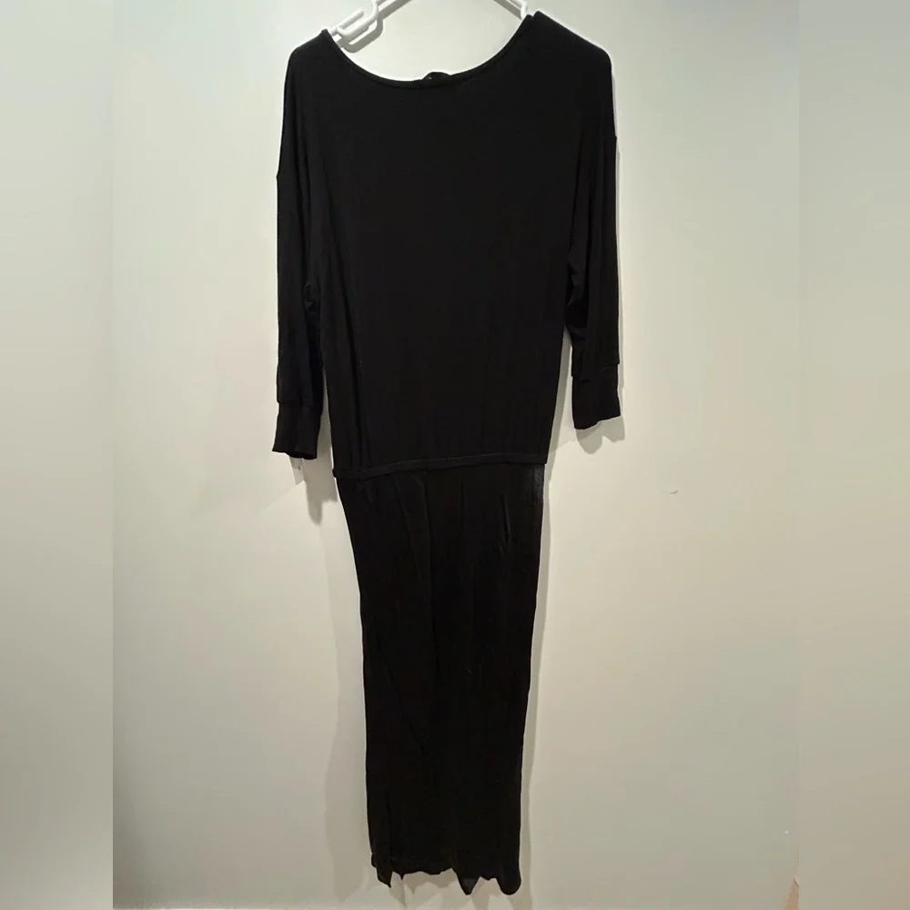 Michael Stars Black Nadia Mixed Fabric Satin Dress - Picture 6 of 7